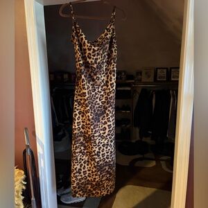 Shein Leopard Print Maxi Dress spaghetti strap draped neck